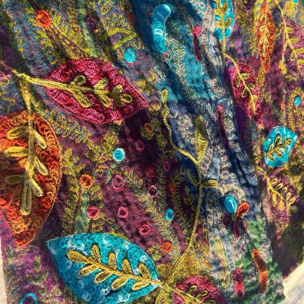 Hippie boho wool embroidered vibrant cardigan 100… - image 2