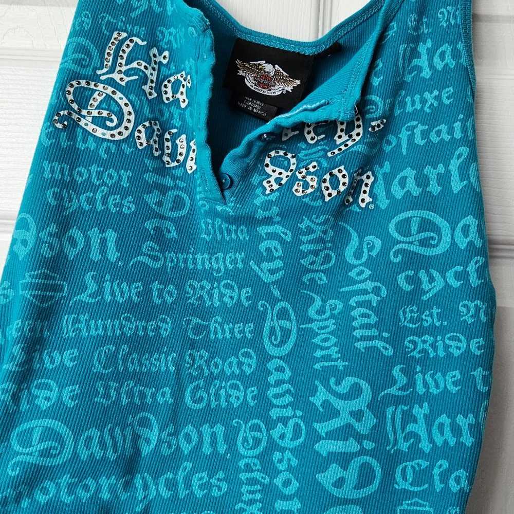 Harley Davidson bedazzled blue vintage tank top - image 8