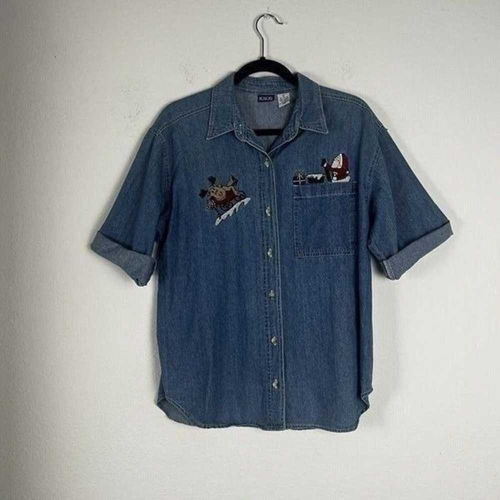 Vintage HONORS Denim Women’s Button Up Shirt Embr… - image 1