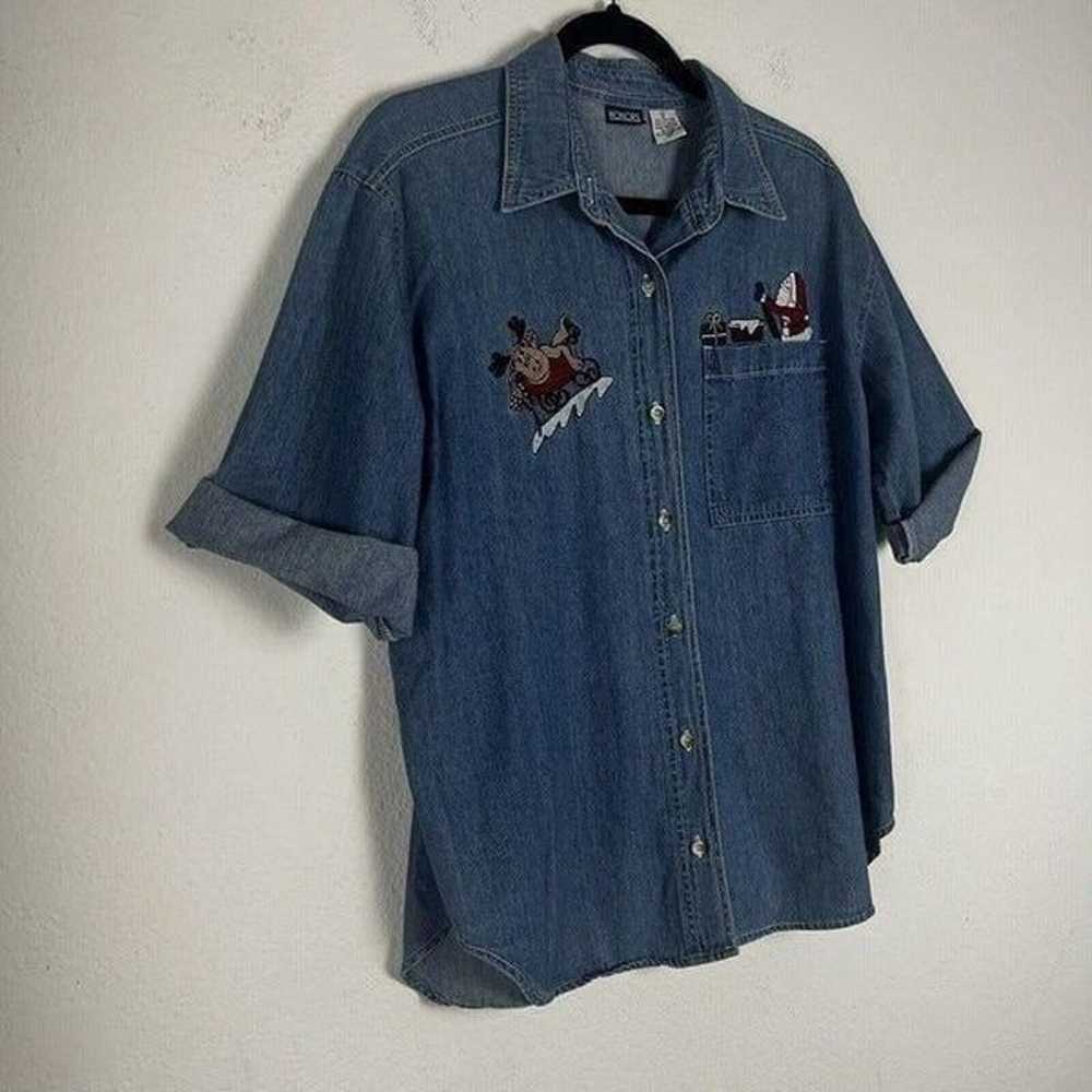 Vintage HONORS Denim Women’s Button Up Shirt Embr… - image 7