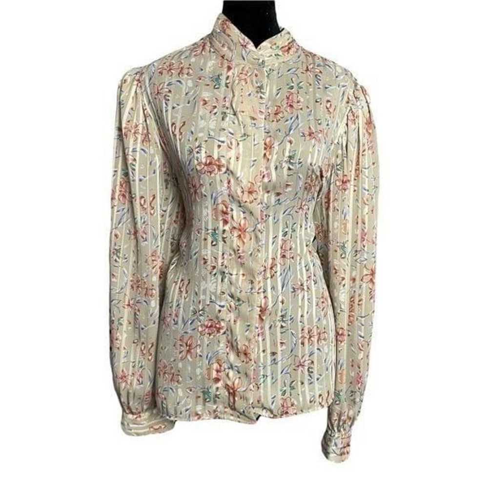 Linea V Button Up Shirt Women's 14 Multicolor Flo… - image 1