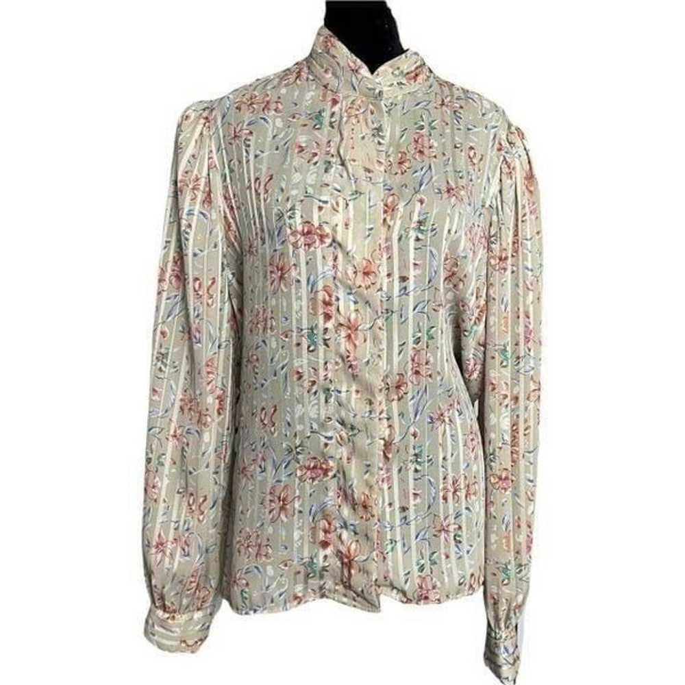 Linea V Button Up Shirt Women's 14 Multicolor Flo… - image 2
