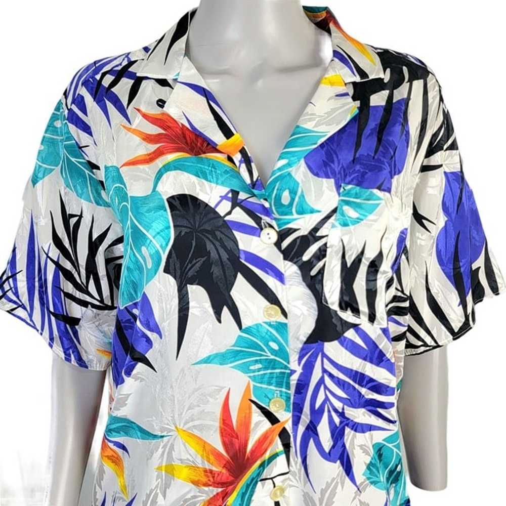 Vintage 80s Satin Tropical Shirt Women Large Embo… - image 1
