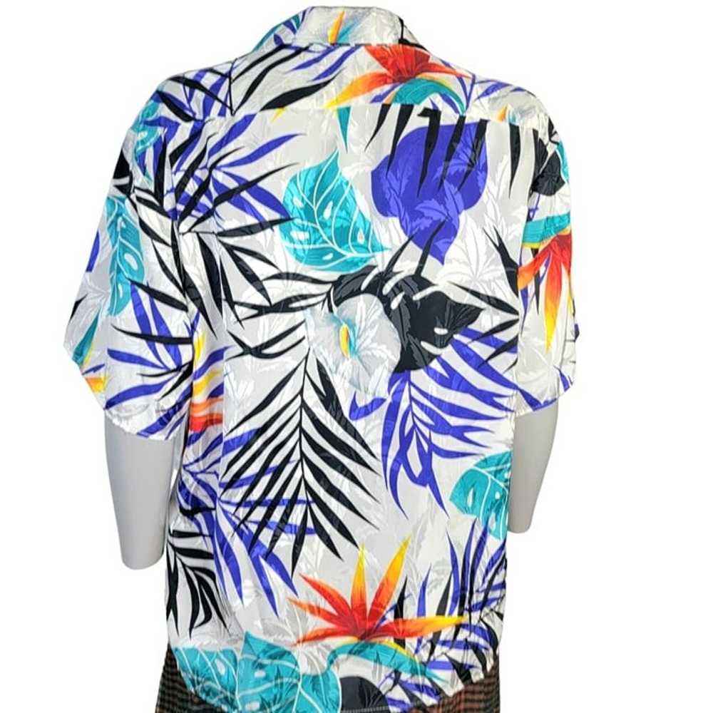 Vintage 80s Satin Tropical Shirt Women Large Embo… - image 4