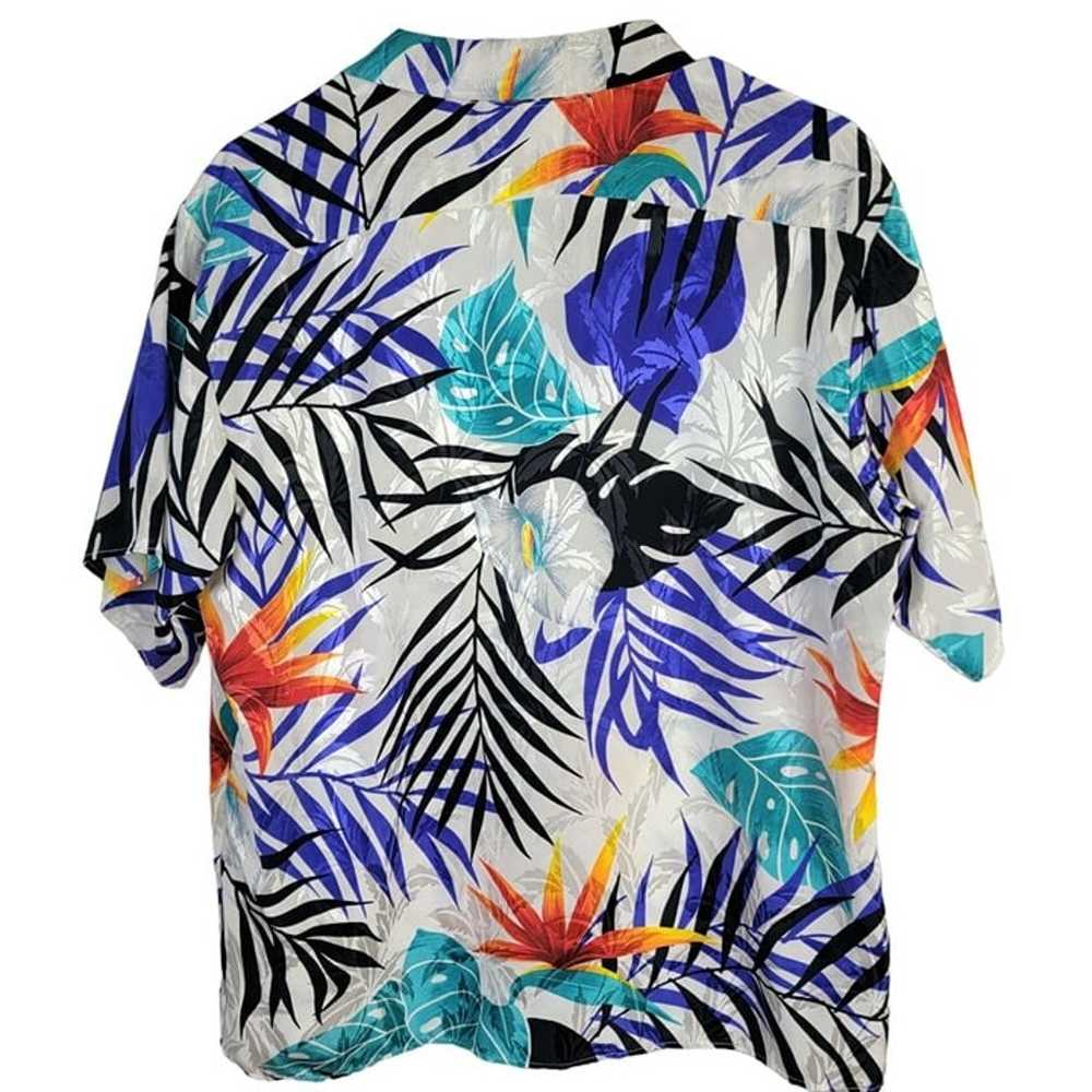 Vintage 80s Satin Tropical Shirt Women Large Embo… - image 7