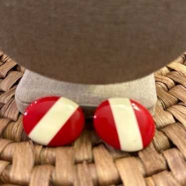 Vintage Red & White Non-pierced Button Earrings