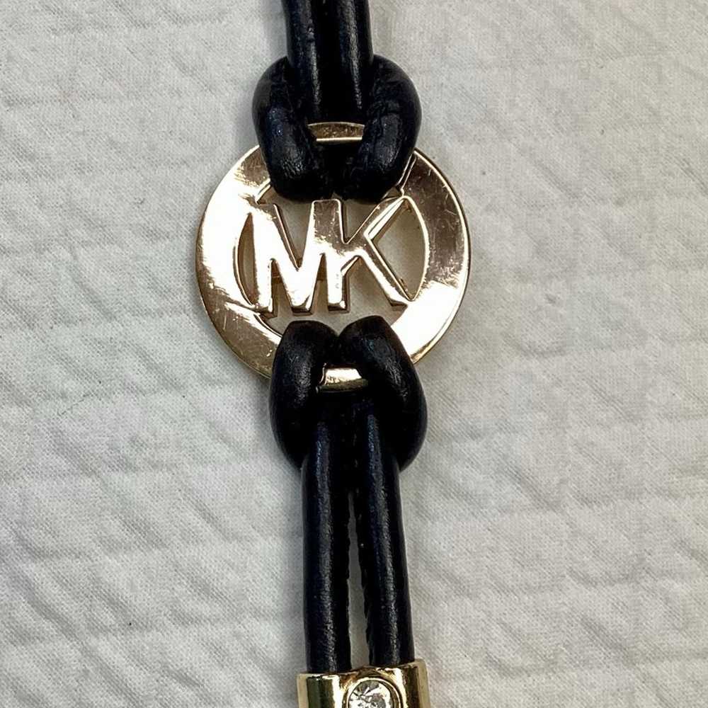 Vintage Michael Kors Gold Tone MK Logo Black Leat… - image 2