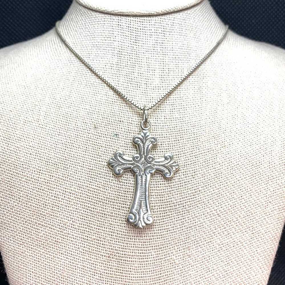 Vintage Sterling Silver 925 Budded Cross Scroll D… - image 1