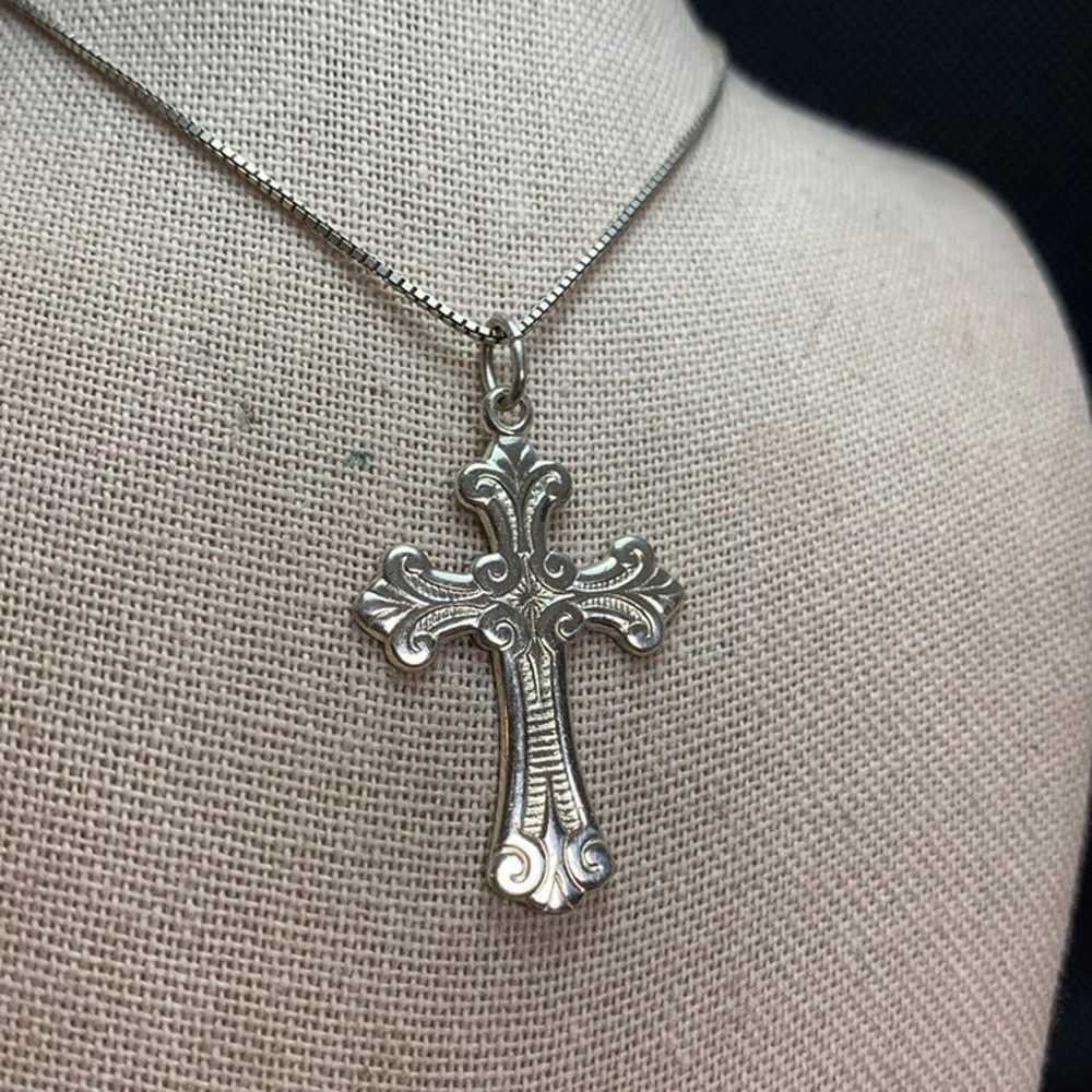 Vintage Sterling Silver 925 Budded Cross Scroll D… - image 3