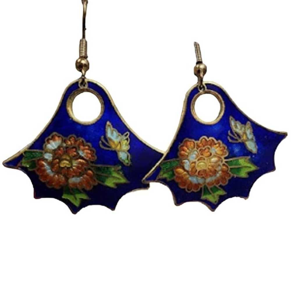 NWOT VINTAGE BLUE FLORAL ORIENTAL STYLE DANGLING … - image 2