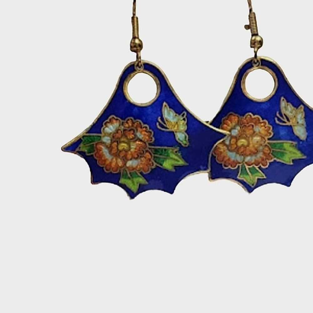 NWOT VINTAGE BLUE FLORAL ORIENTAL STYLE DANGLING … - image 5