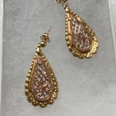 14k vintage gold two tone dangle earrings