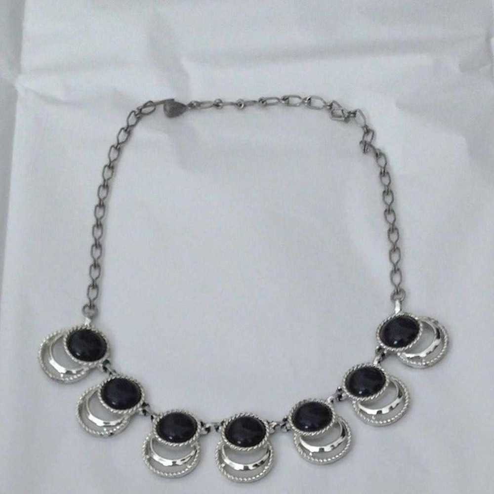 Sarah Coventry 50's silver tone necklace with bla… - image 1
