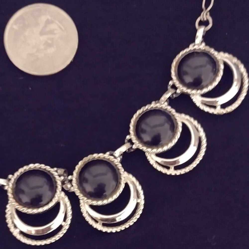 Sarah Coventry 50's silver tone necklace with bla… - image 2