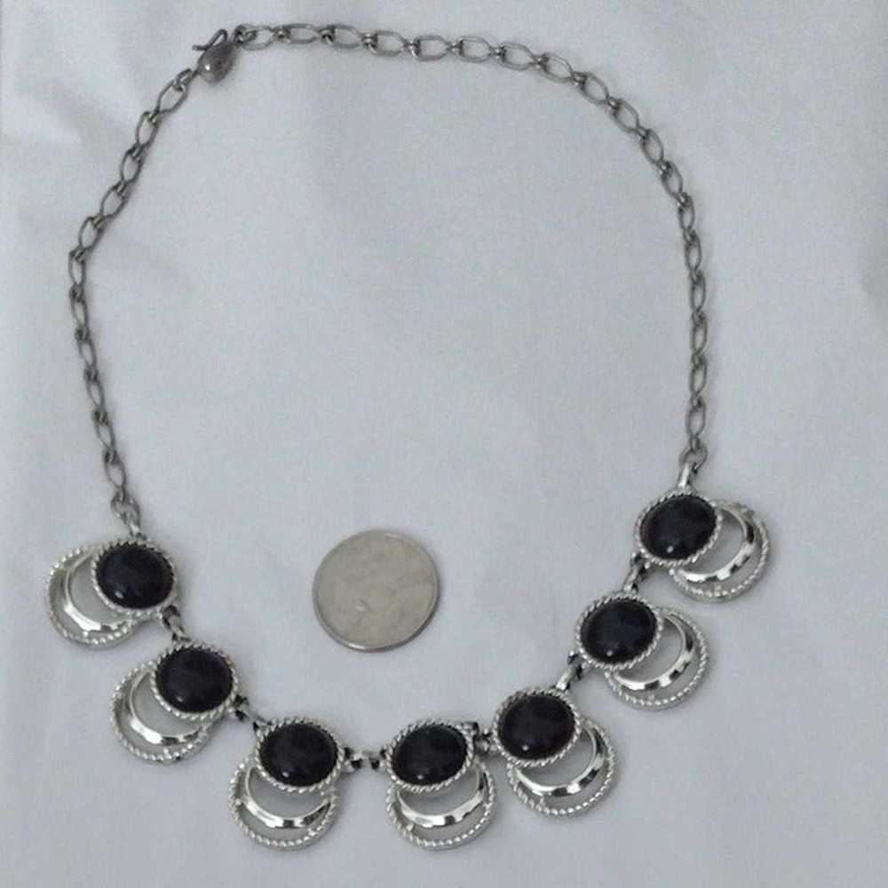 Sarah Coventry 50's silver tone necklace with bla… - image 3