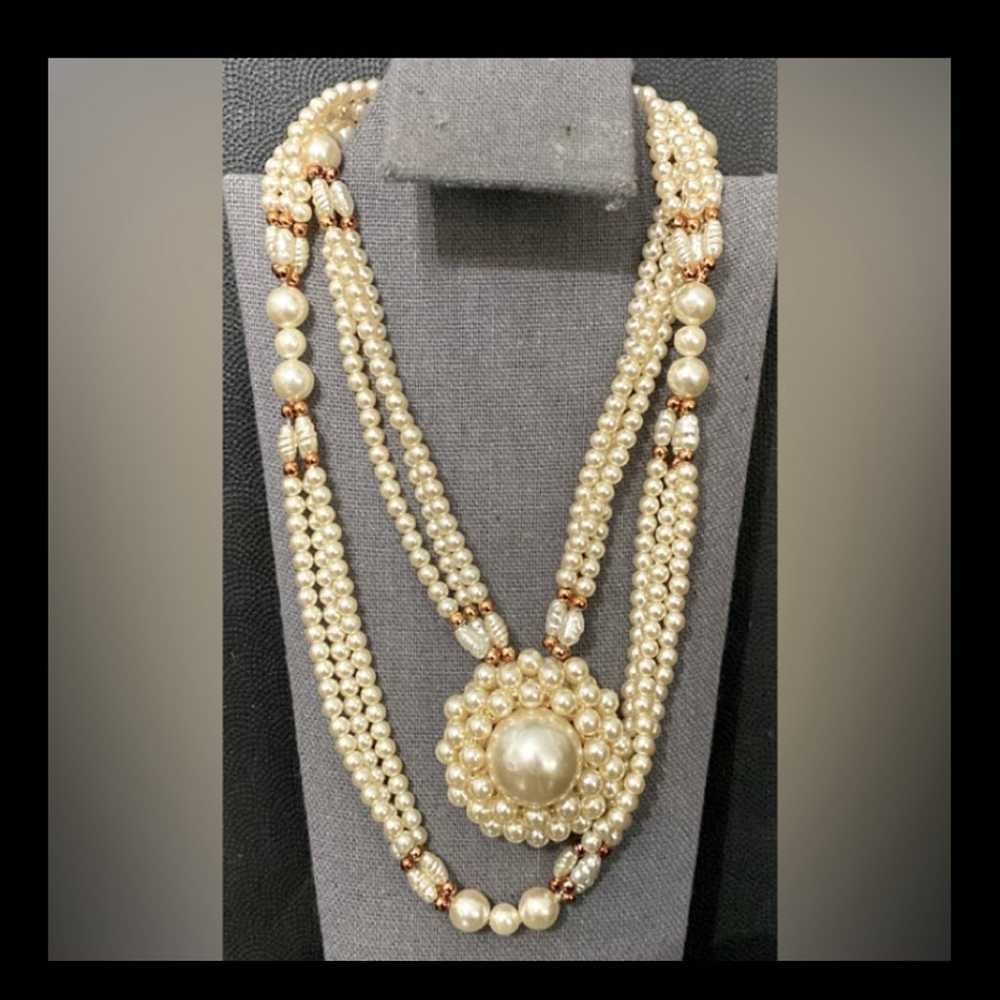 #2 - Vintage 15” Faux pearl Triple with attached … - image 1