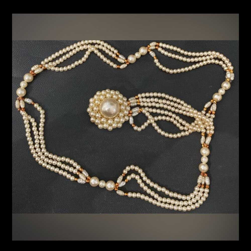 #2 - Vintage 15” Faux pearl Triple with attached … - image 3