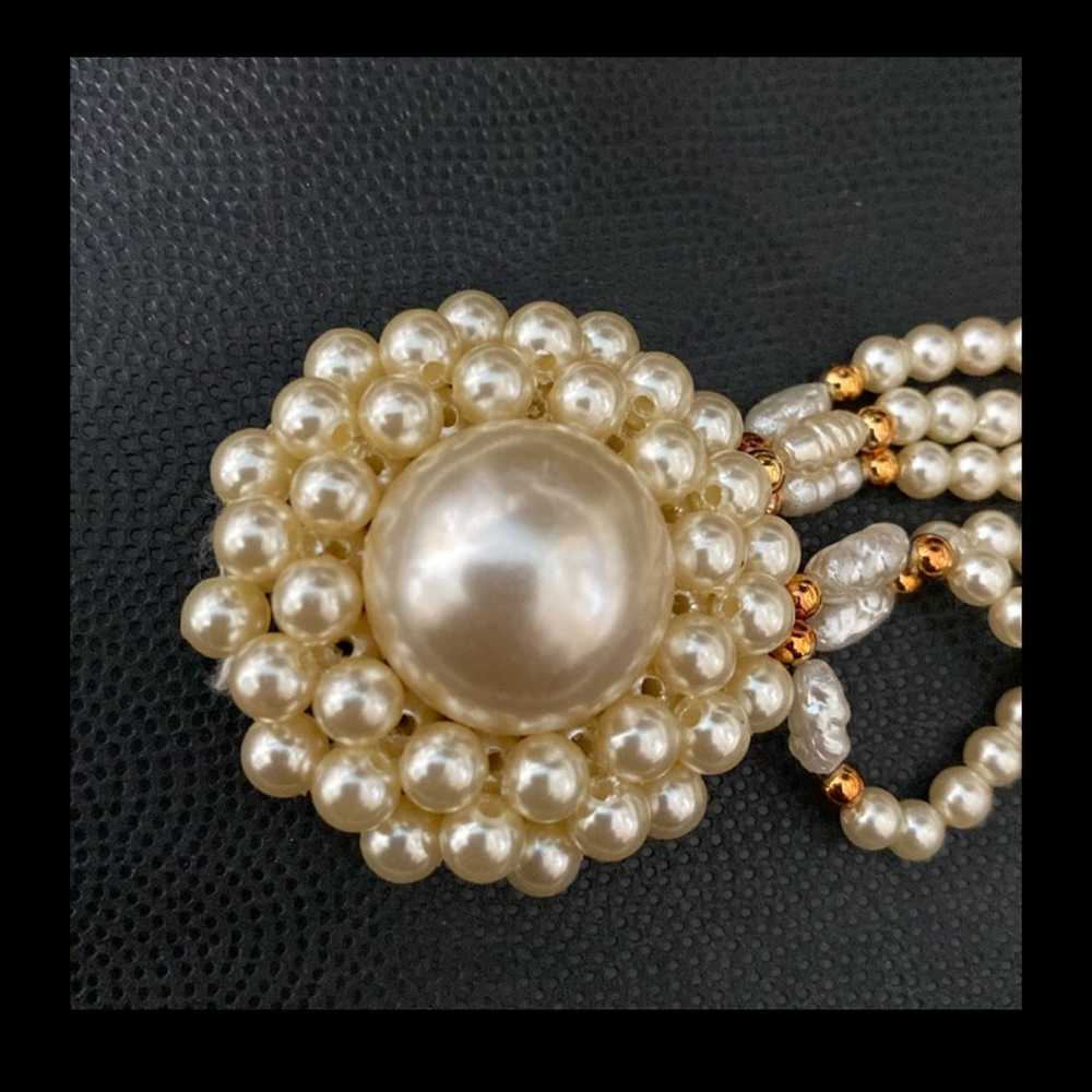 #2 - Vintage 15” Faux pearl Triple with attached … - image 4