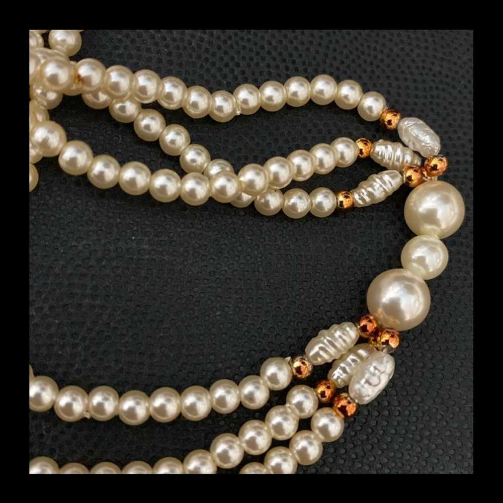 #2 - Vintage 15” Faux pearl Triple with attached … - image 5