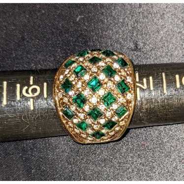 Vintage Emerald Crystal and Diamond Fashion Ring - image 1