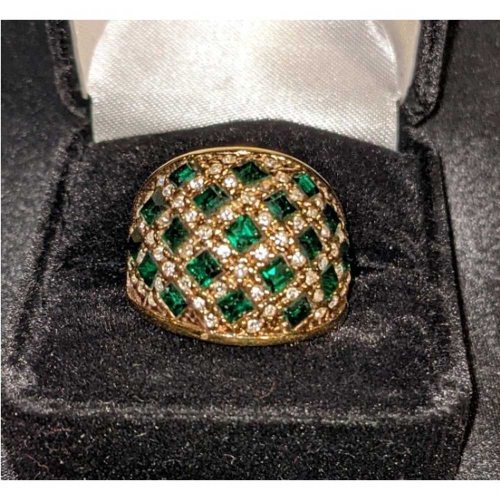 Vintage Emerald Crystal and Diamond Fashion Ring - image 2