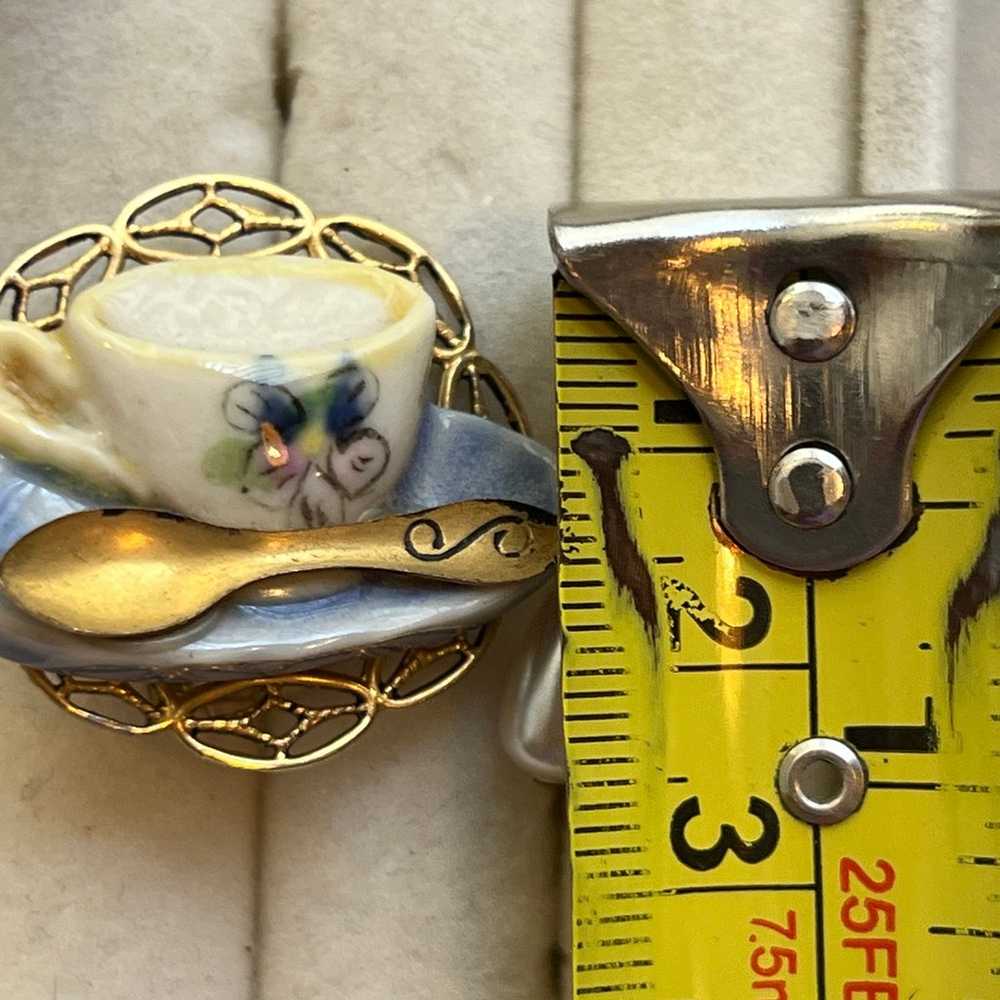 Vintage exquisite hand painted ceramic teacup spo… - image 10