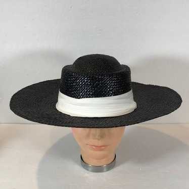 Vintage Womens Woven Hat with Black Ribbon - image 1