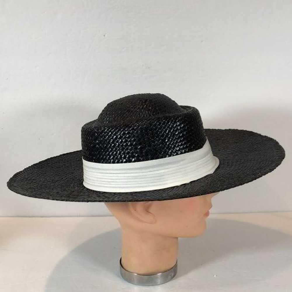 Vintage Womens Woven Hat with Black Ribbon - image 2