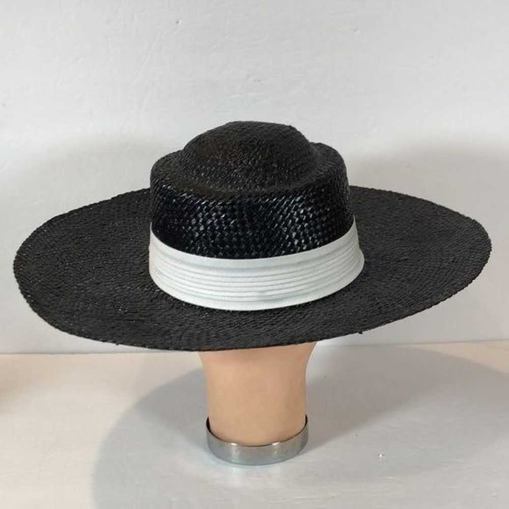 Vintage Womens Woven Hat with Black Ribbon - image 3
