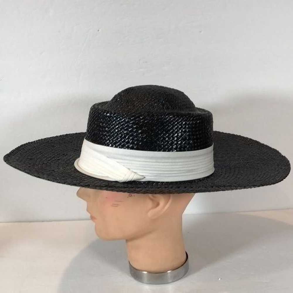 Vintage Womens Woven Hat with Black Ribbon - image 4