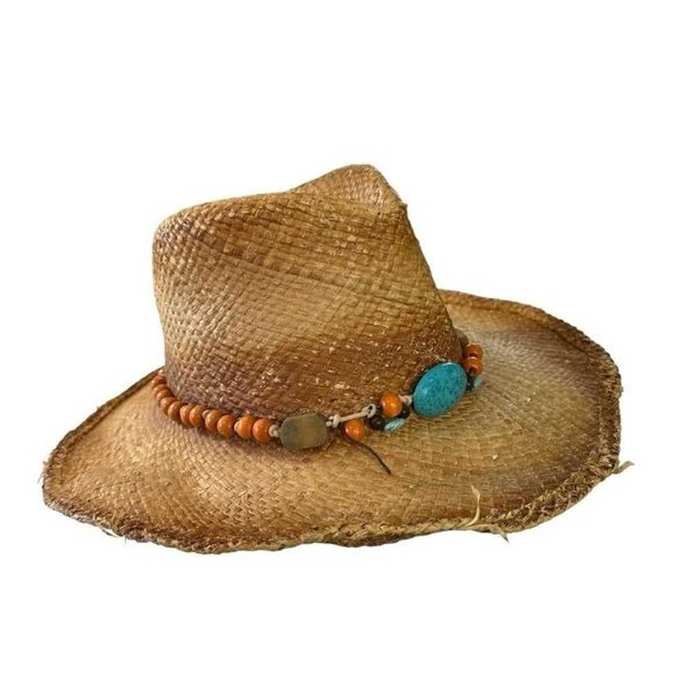 VTG Scala Woven Straw Cowboy Beachy Beaded Hat - image 1