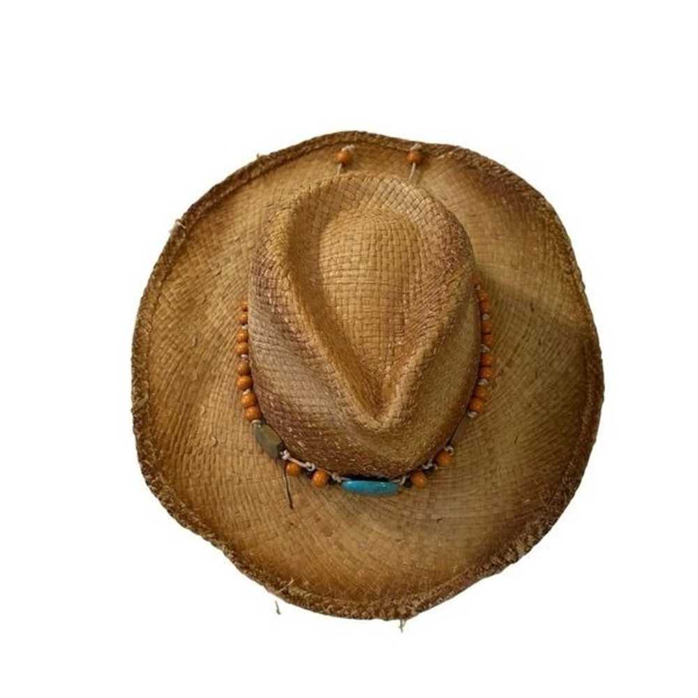 VTG Scala Woven Straw Cowboy Beachy Beaded Hat - image 2