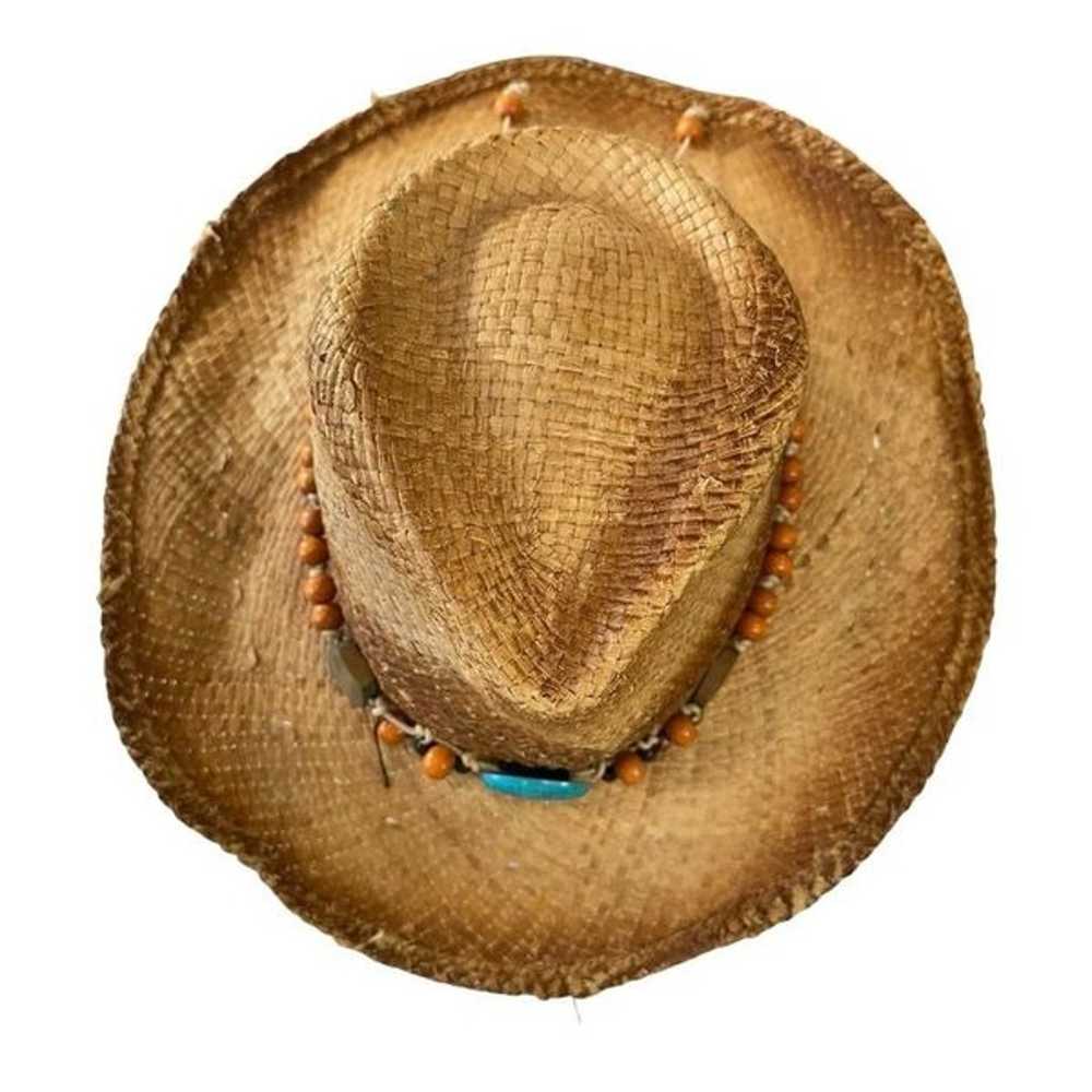 VTG Scala Woven Straw Cowboy Beachy Beaded Hat - image 4