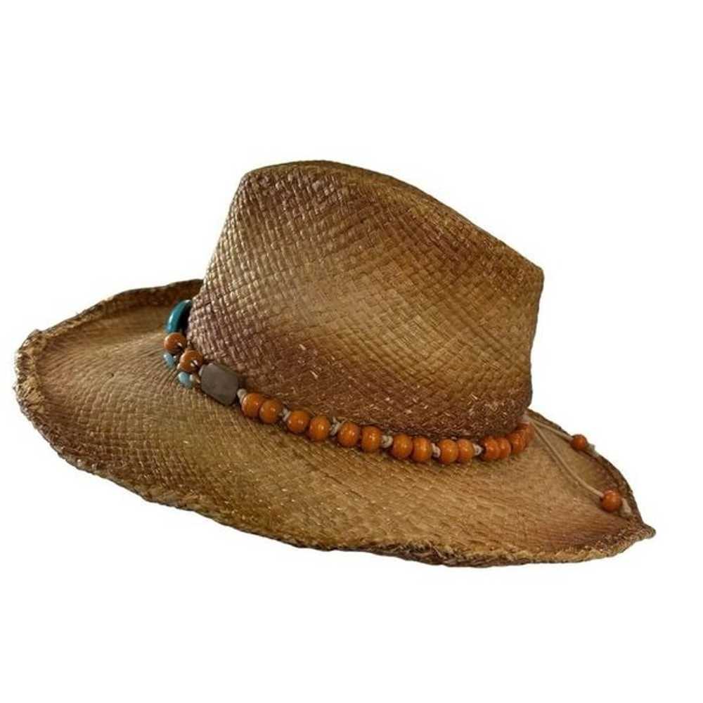 VTG Scala Woven Straw Cowboy Beachy Beaded Hat - image 5