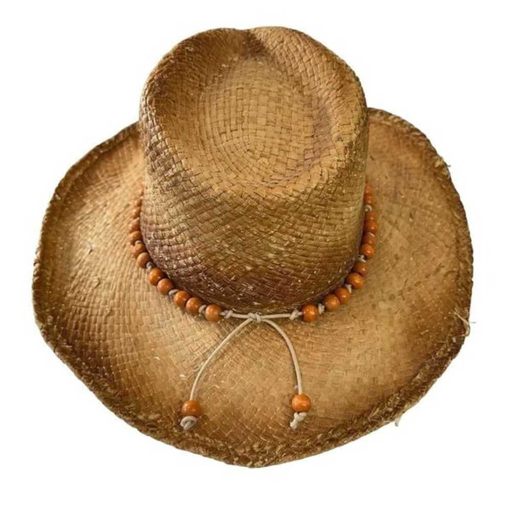 VTG Scala Woven Straw Cowboy Beachy Beaded Hat - image 6