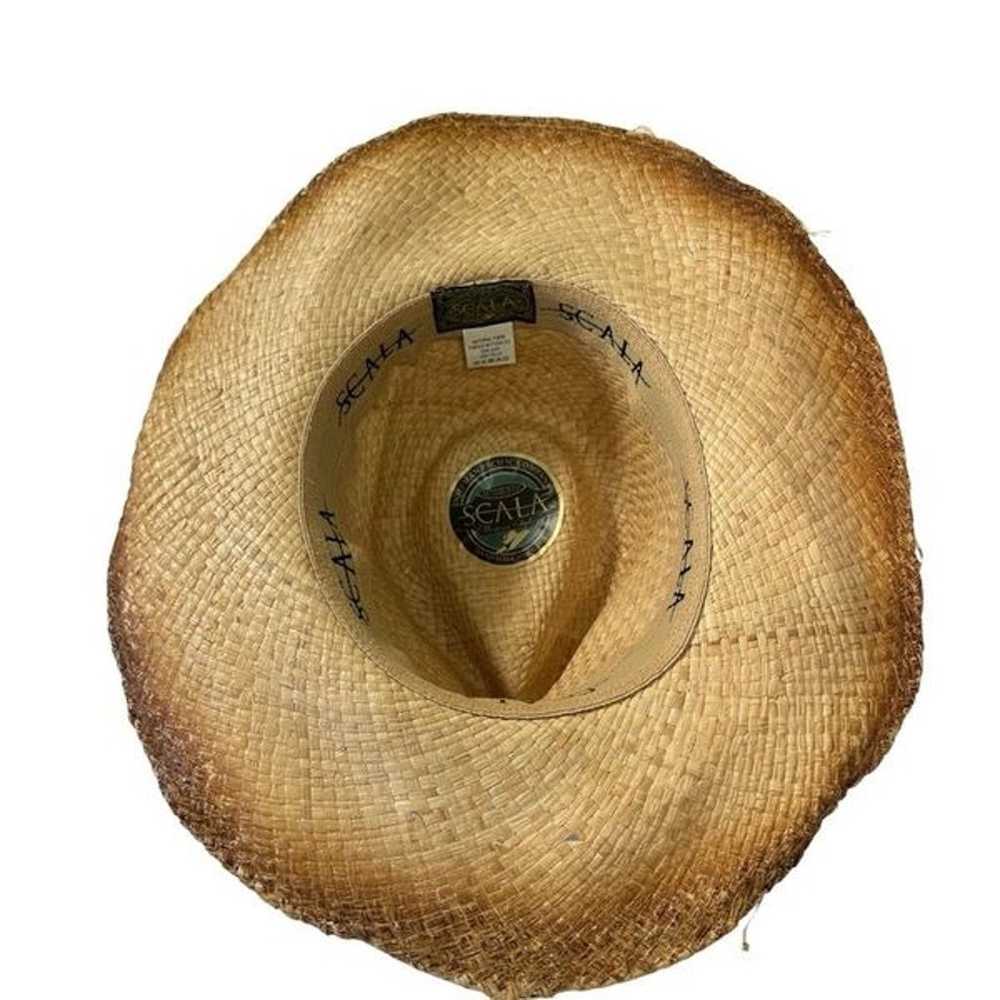 VTG Scala Woven Straw Cowboy Beachy Beaded Hat - image 9