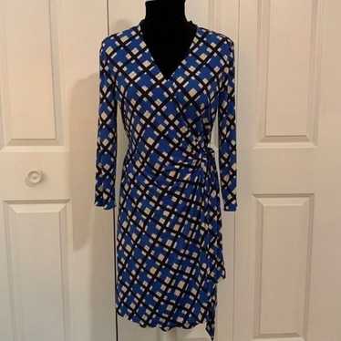 Donna Morgan Blue Black Geo Print Jersey Knit Wra… - image 1