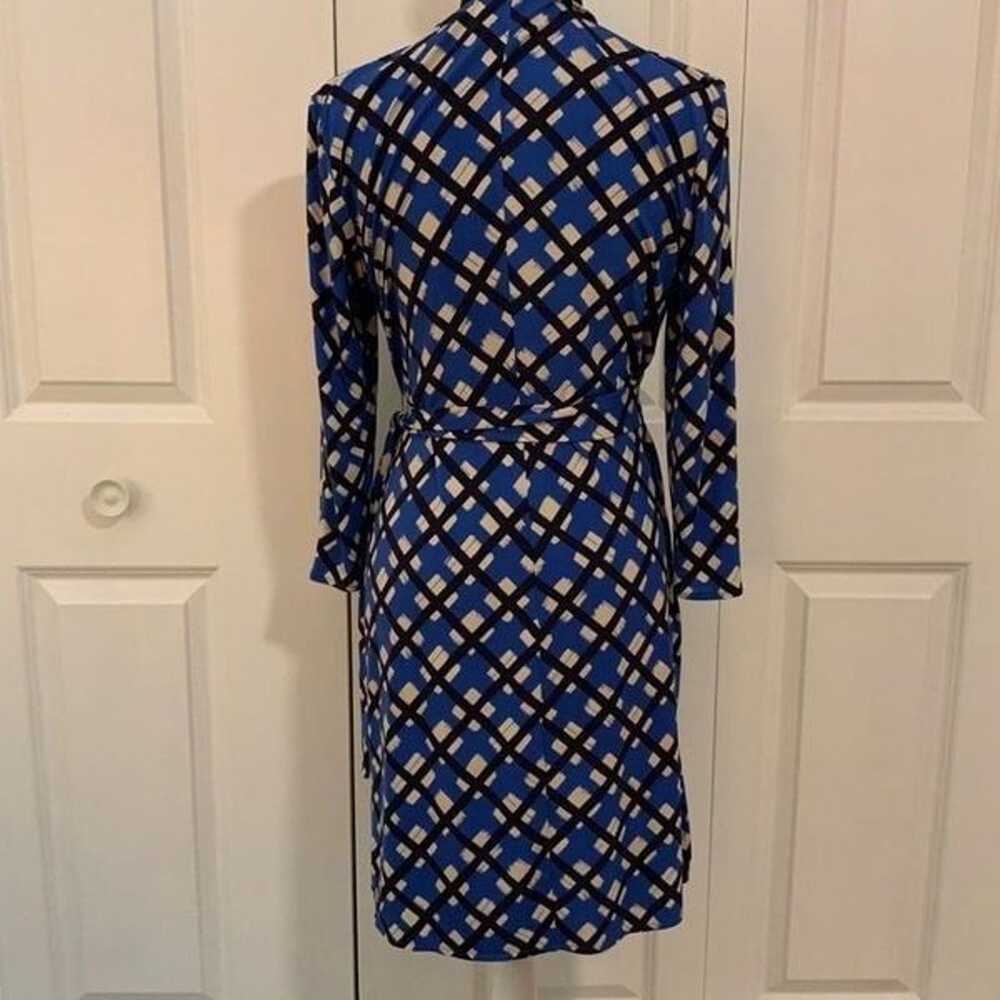 Donna Morgan Blue Black Geo Print Jersey Knit Wra… - image 4