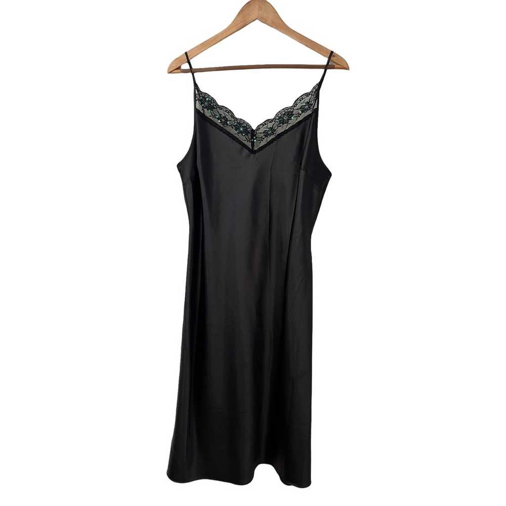 Vintage 90s ice Black silky Satin slip maxi dress… - image 1