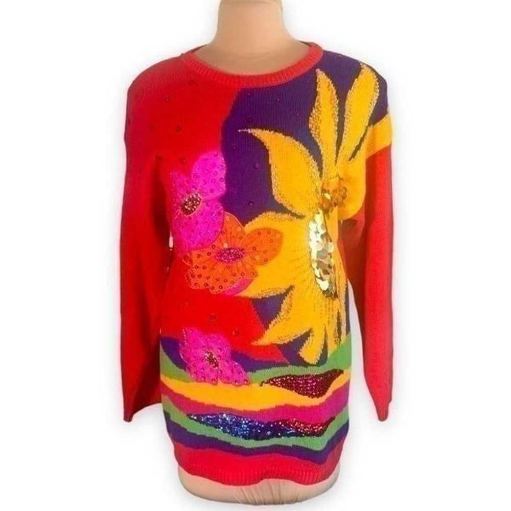 Vintage Eminent Sweater Bright Multicolored Sequi… - image 12