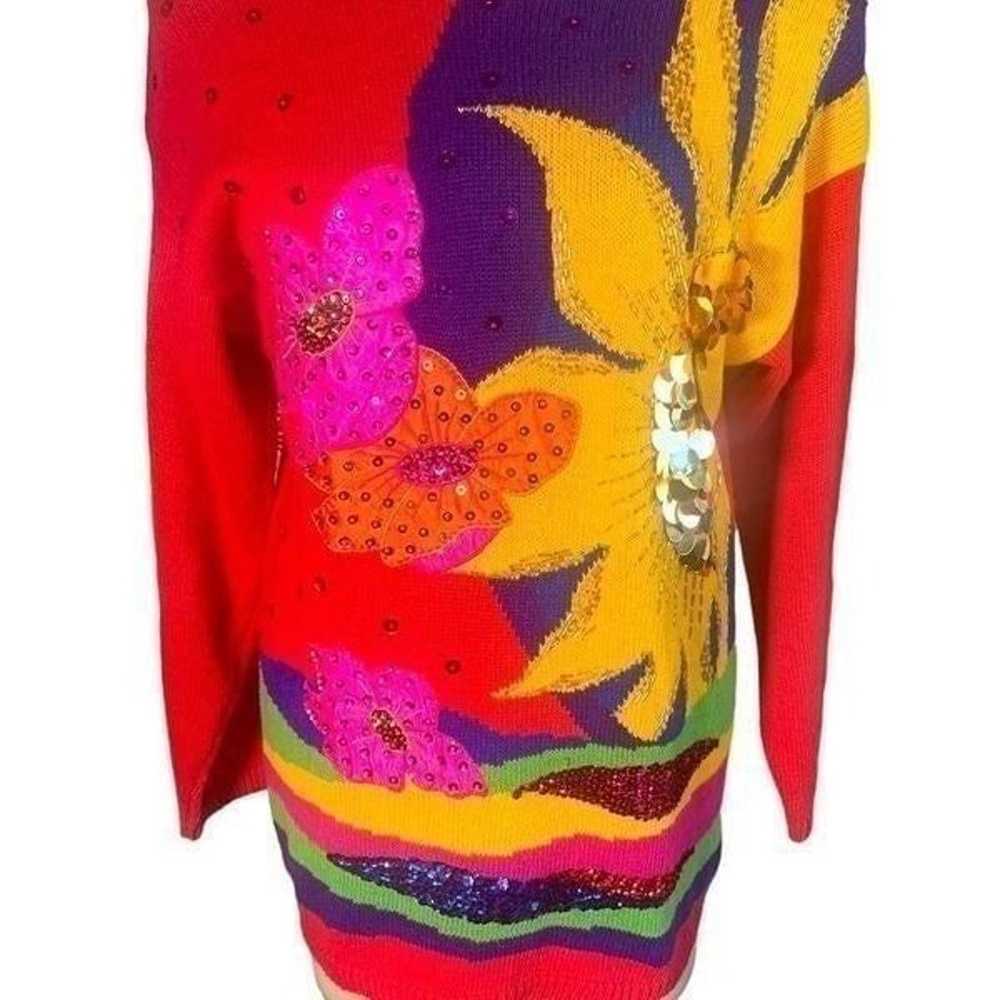 Vintage Eminent Sweater Bright Multicolored Sequi… - image 2