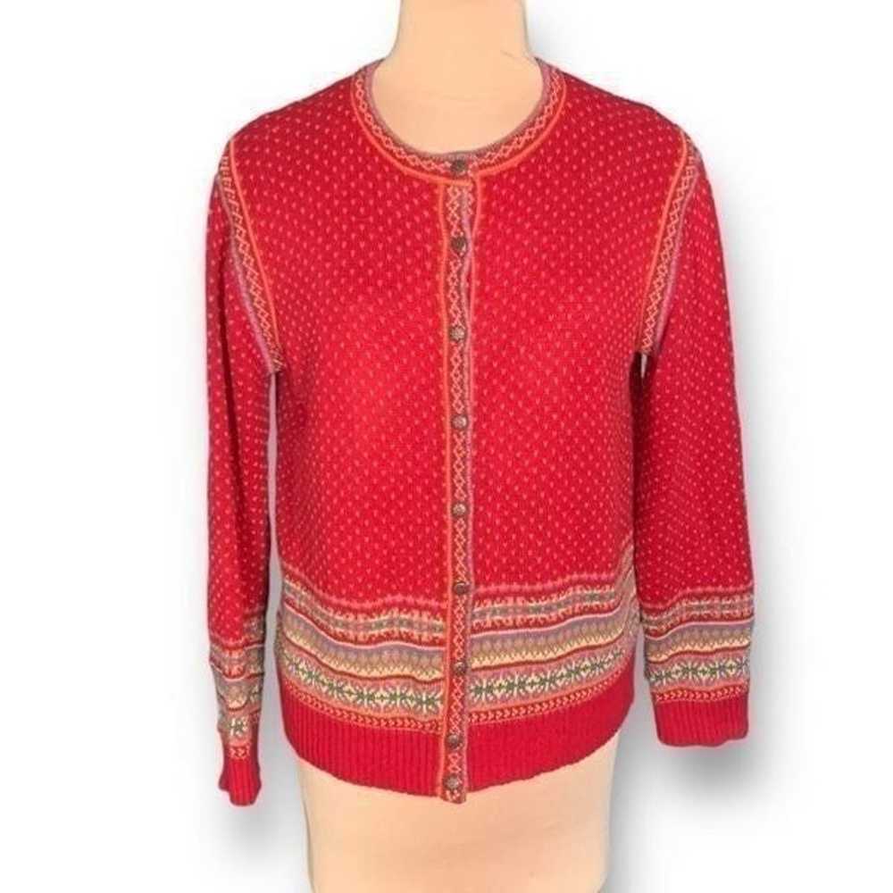 Vintage Ms. Lee Cardigan Sweater Red Colorful Fai… - image 12