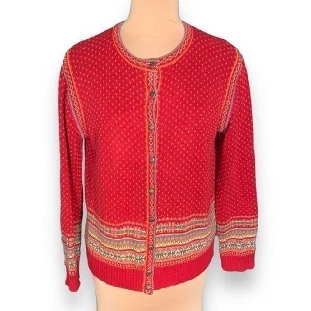 Vintage Ms. Lee Cardigan Sweater Red Colorful Fai… - image 1