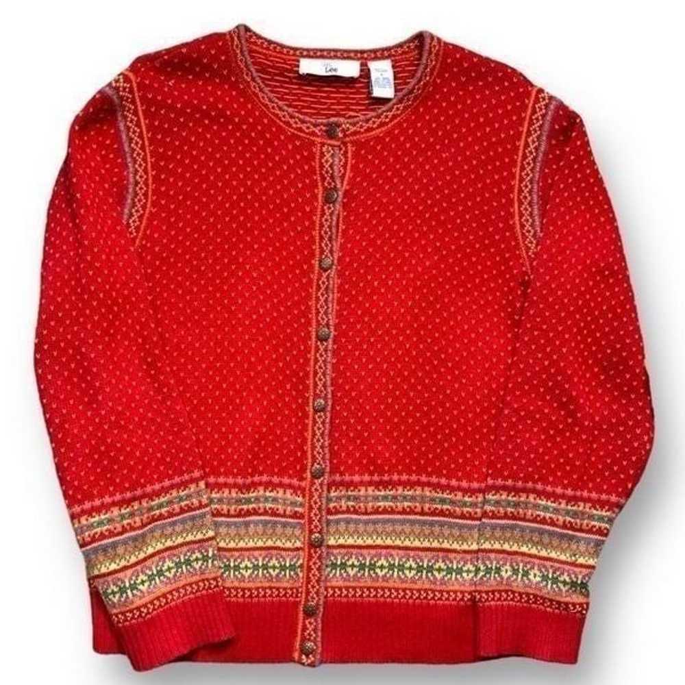 Vintage Ms. Lee Cardigan Sweater Red Colorful Fai… - image 5