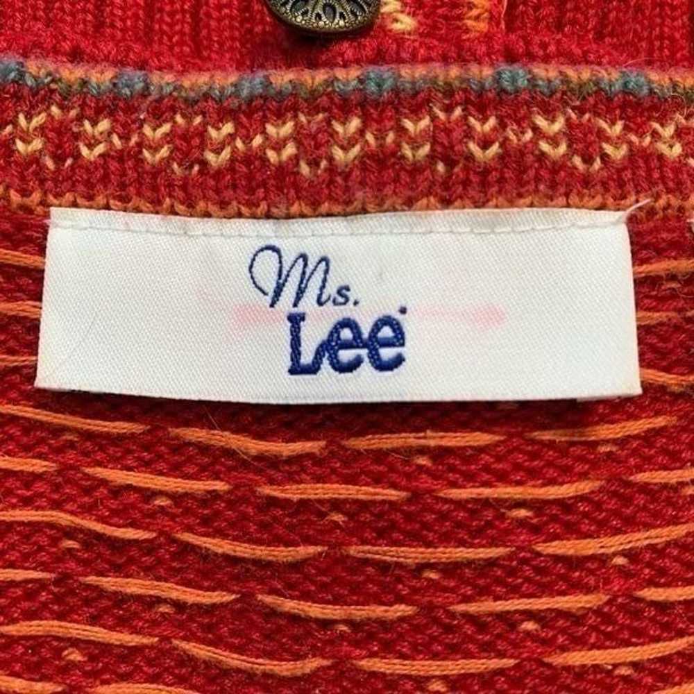 Vintage Ms. Lee Cardigan Sweater Red Colorful Fai… - image 8