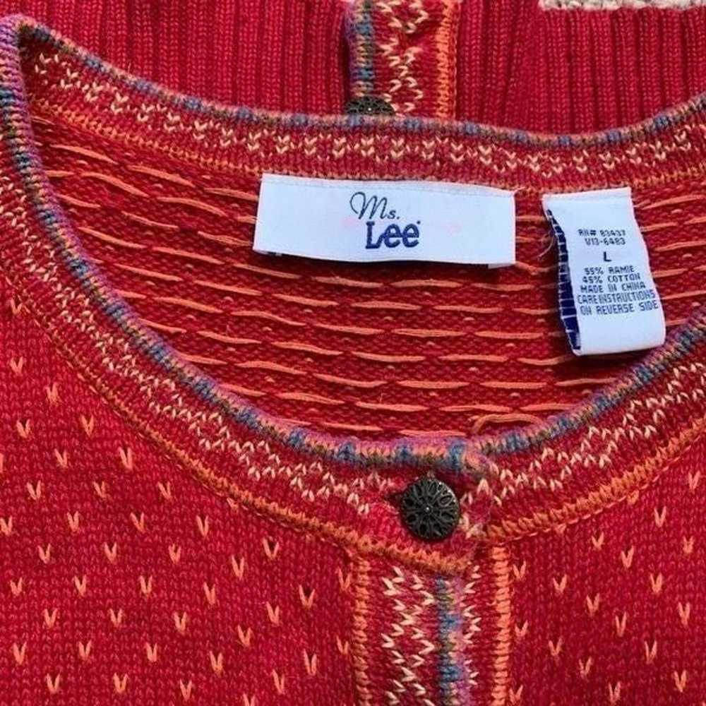 Vintage Ms. Lee Cardigan Sweater Red Colorful Fai… - image 9