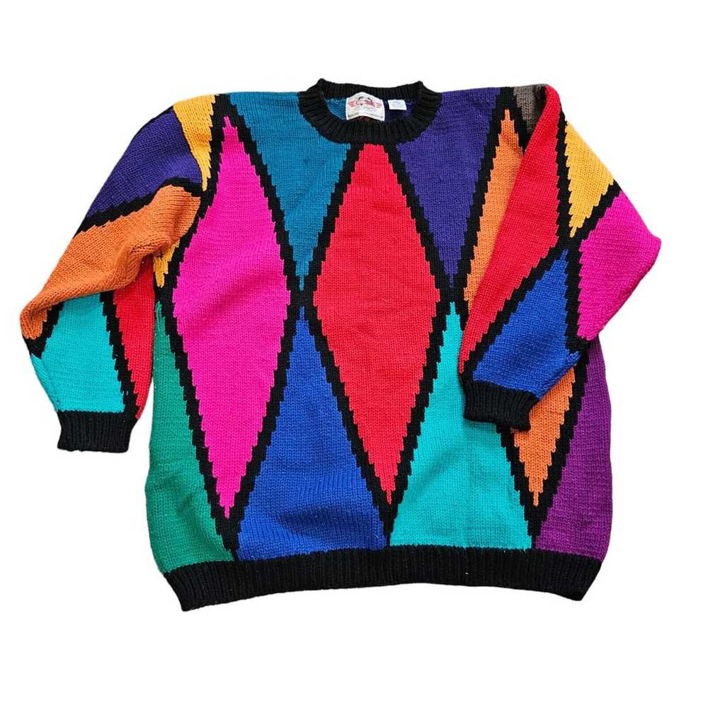 Vtg 80s Colorblock Sweater Womens Size 22W 2XL Mu… - image 1