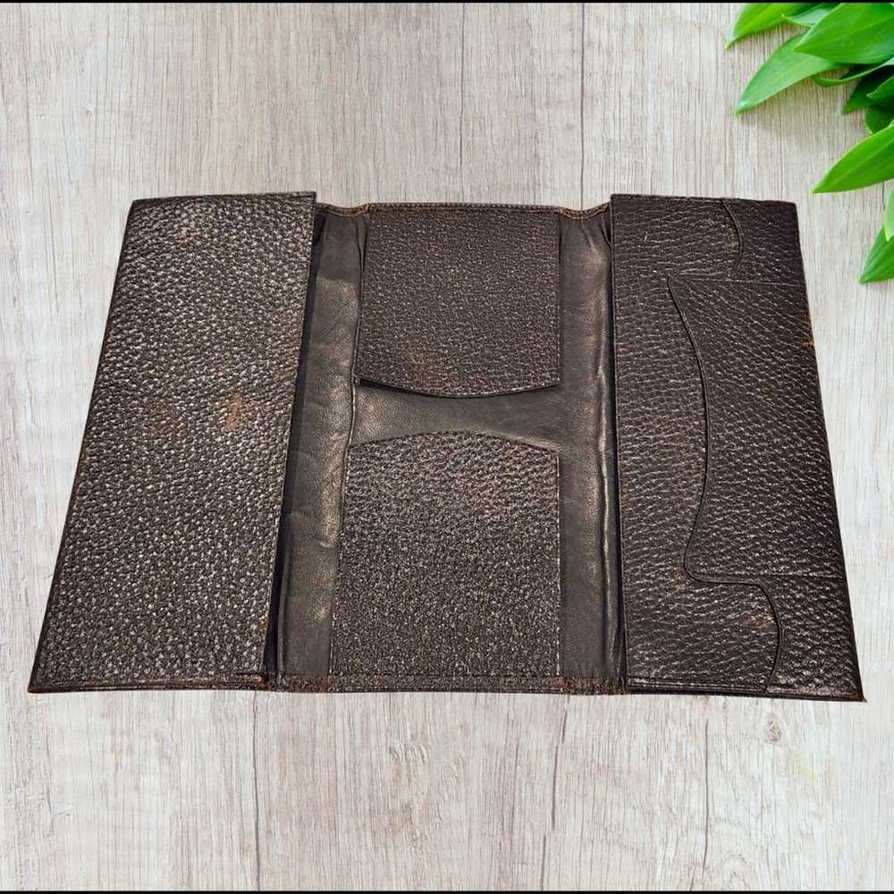 VTG Antique Pebbled Leather Stitched 3 Fold Vest … - image 2