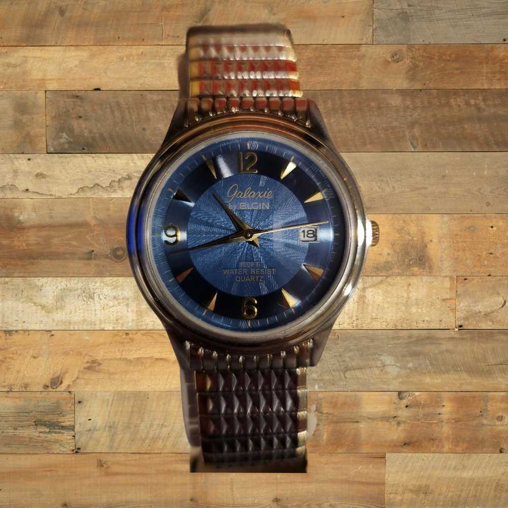 Vintage Mens Elgin Galaxie Watch 2 Tone Date With… - image 2