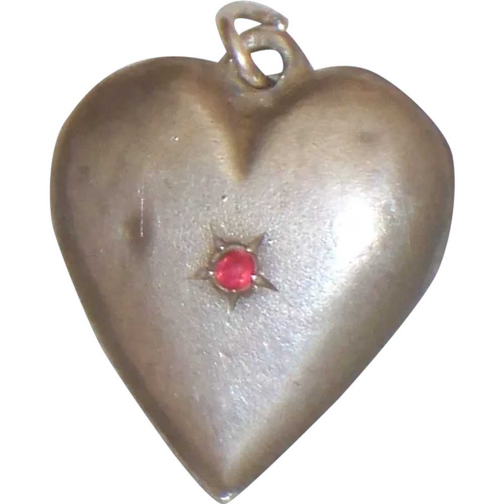 Vintage Slightly Puffy Heart Charm Sterling Silve… - image 1